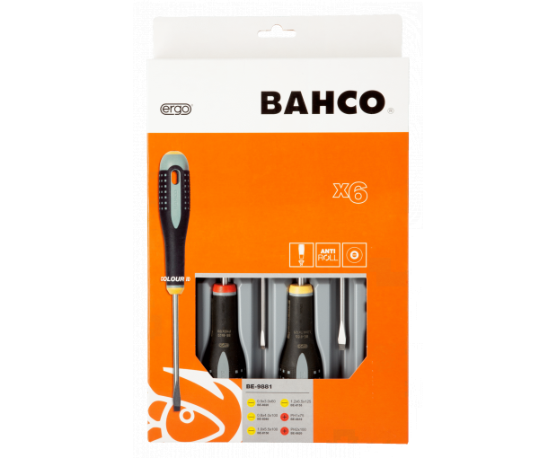 Комплект 6 броя отвертки ERGO - шлиц и PH BAHCO BE-9881
