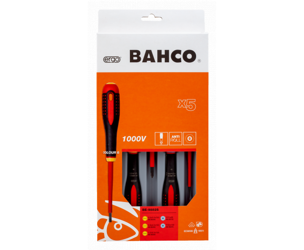 Комплект 5 броя отвертки ERGO 1000V - шлиц и PZ BAHCO BE-9882S