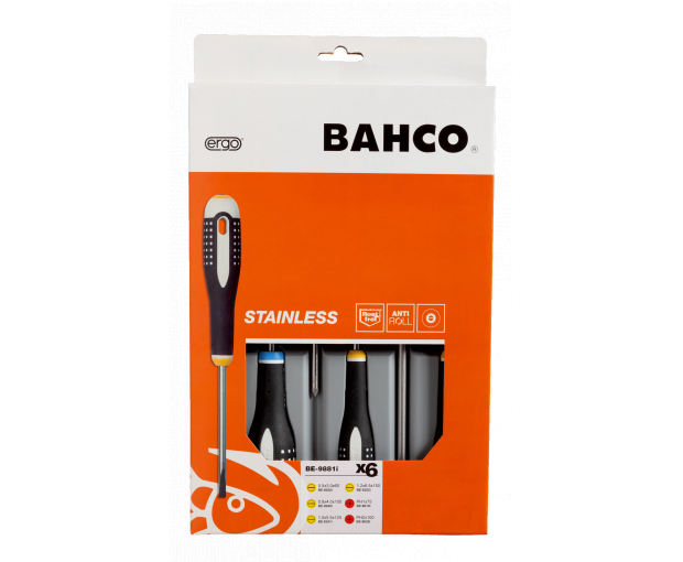 Комплект 6 броя отвертки ERGO INOX - шлиц и PH BAHCO BE-9881i