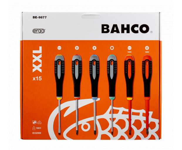 Комплект 15 броя отвертки ERGO - шлиц, PH, PZ, TORX BAHCO BE-9877