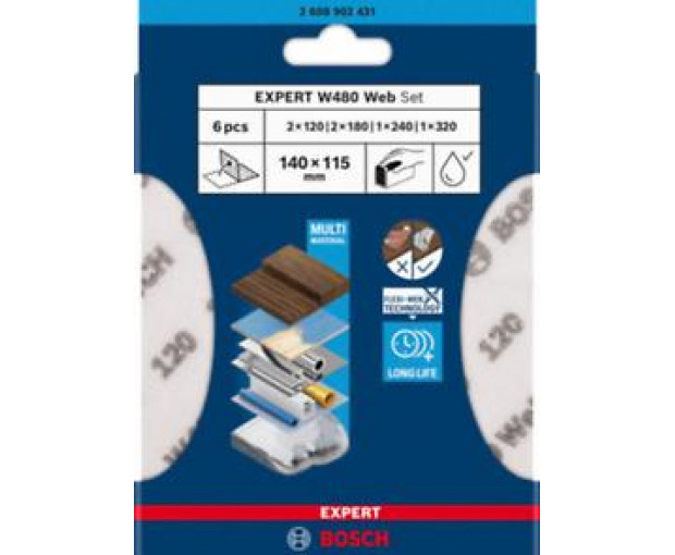Шкурка за ръчно шлифоване BOSCH EXPERT W480 - 6бр, 2608902431