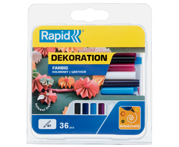 Стопяемо лепило Rapid на пръчки D7. 5 цвята, 125 g, 90 mm (36 бр.)