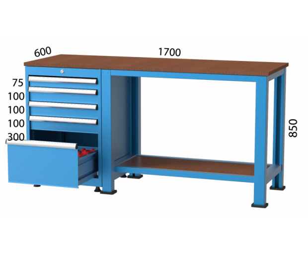 Работна маса с 5 чекмеджета и CNC държачи KOCEL - 2176
