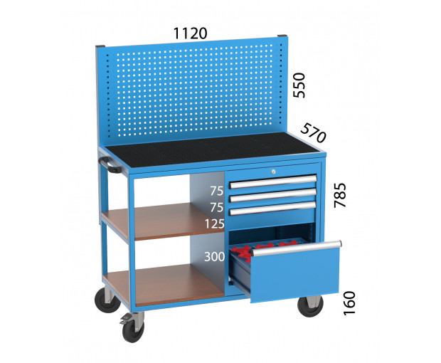 CNC мобилен шкаф с 2 рафта,4 чекмеджета,панел  KOCEL- 2350