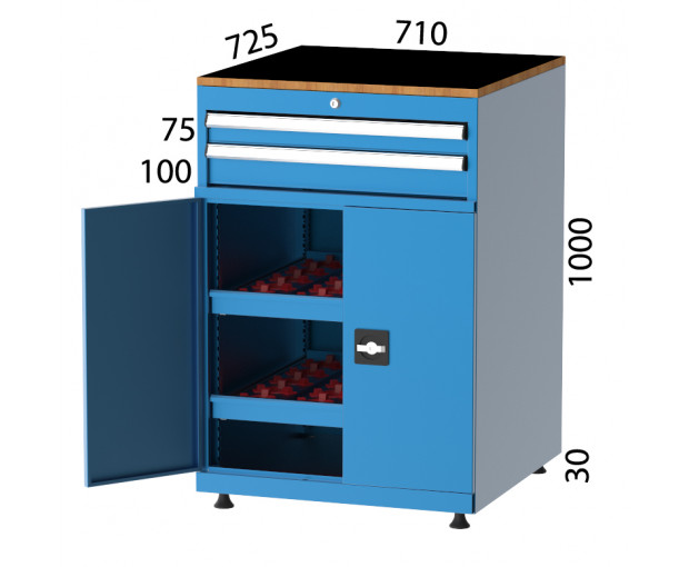 Шкаф с 2 чекмеджета и 2 плъзгащи CNC рафта  KOCEL - 2550