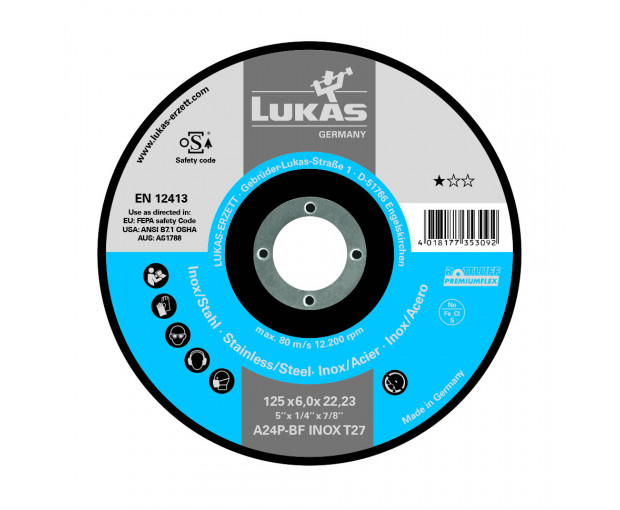 Диск за стомана - вдлъбнат Lukas T27 125x6x22.2  PREMIUMFLEX