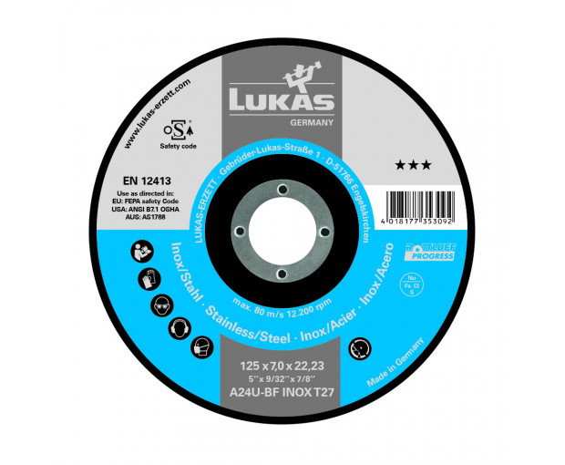Диск за неръждаема стомана - вдлъбнат Lukas 125x7x22.2 PROMAX