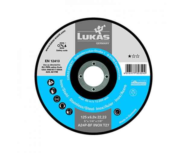 Диск за стомана - вдлъбнат  Lukas 125x6x22.2 A24Q-BF T27 BASE-X