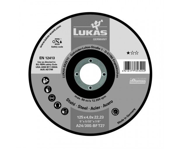 Диск за стомана - вдлъбнат Lukas T27 125x4x22.2 A24/30S-BF
