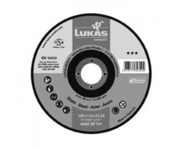 Диск за неръждаема стомана Lukas T41 BASE-X 125x1.0x22.23 A60T-BF INOX