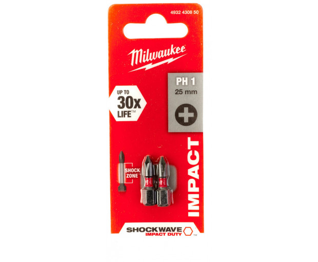 Комплект ударни накрайници Milwaukee, PH1 x 25 mm