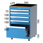 Комбиниран шкаф с 5 чекмеджета и CNC държачи  KOCEL - 2650