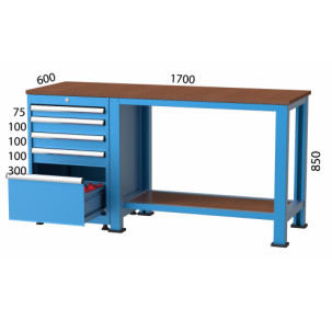 Работна маса с 5 чекмеджета и CNC държачи KOCEL - 2176
