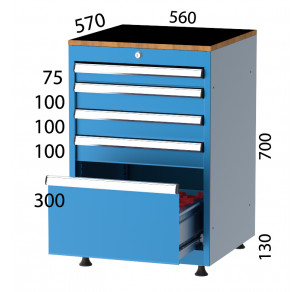 Комбиниран шкаф с 5 чекмеджета и CNC държачи  KOCEL - 2650