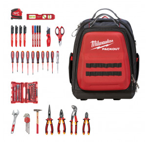 Раница с  ръчни инструменти Milwaukee а елтехници PACKOUT - 76 броя, 4932498407